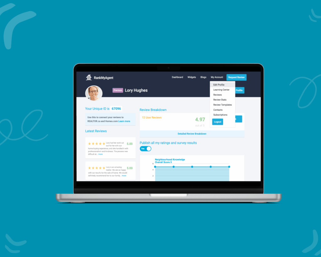 RankMyAgent profile setup dashboard showing how REALTORS® collect and manage verified client reviews.