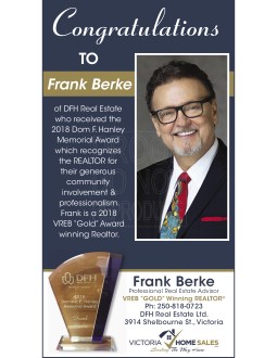 Frank Berke awarded the DFH - Dominic F.Hanley Award- Recognizing outstanding effort and success, towards charitable fund raising, in the Victoria region. 