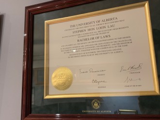 Bachelor of Laws (University of Alberta degree granted to Stephen Lau)