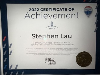 RE/MAX Titan Award (2022). [Internationally-recognized high achievement annual award issued by RE/MAX, LLC; achieved by less than 1% of active RE/MAX agents globally]