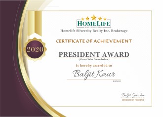 Homelife Award Winner 2020 - President Award